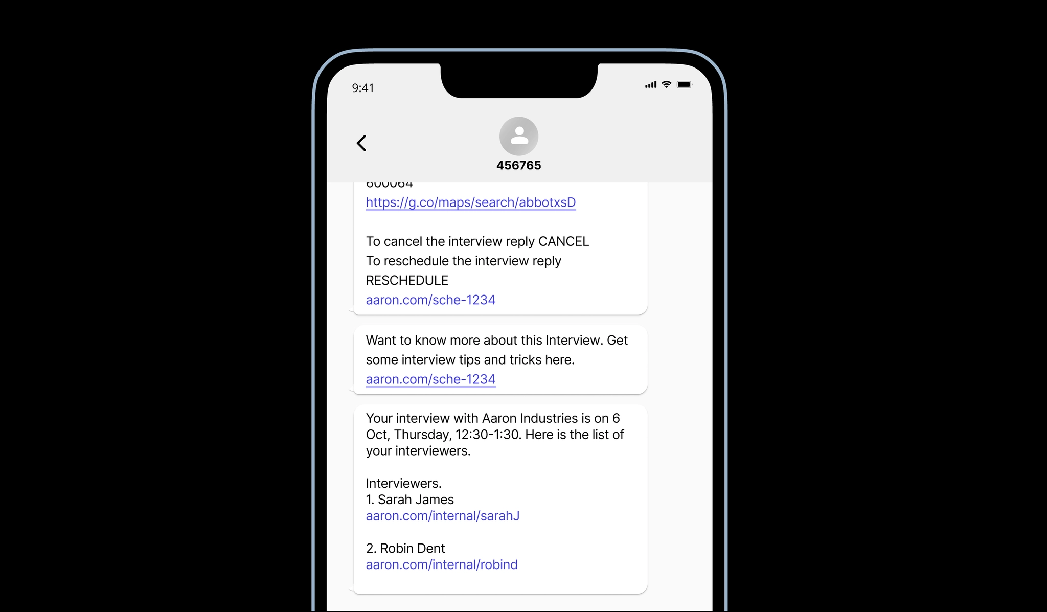 Interviewer profile via SMS